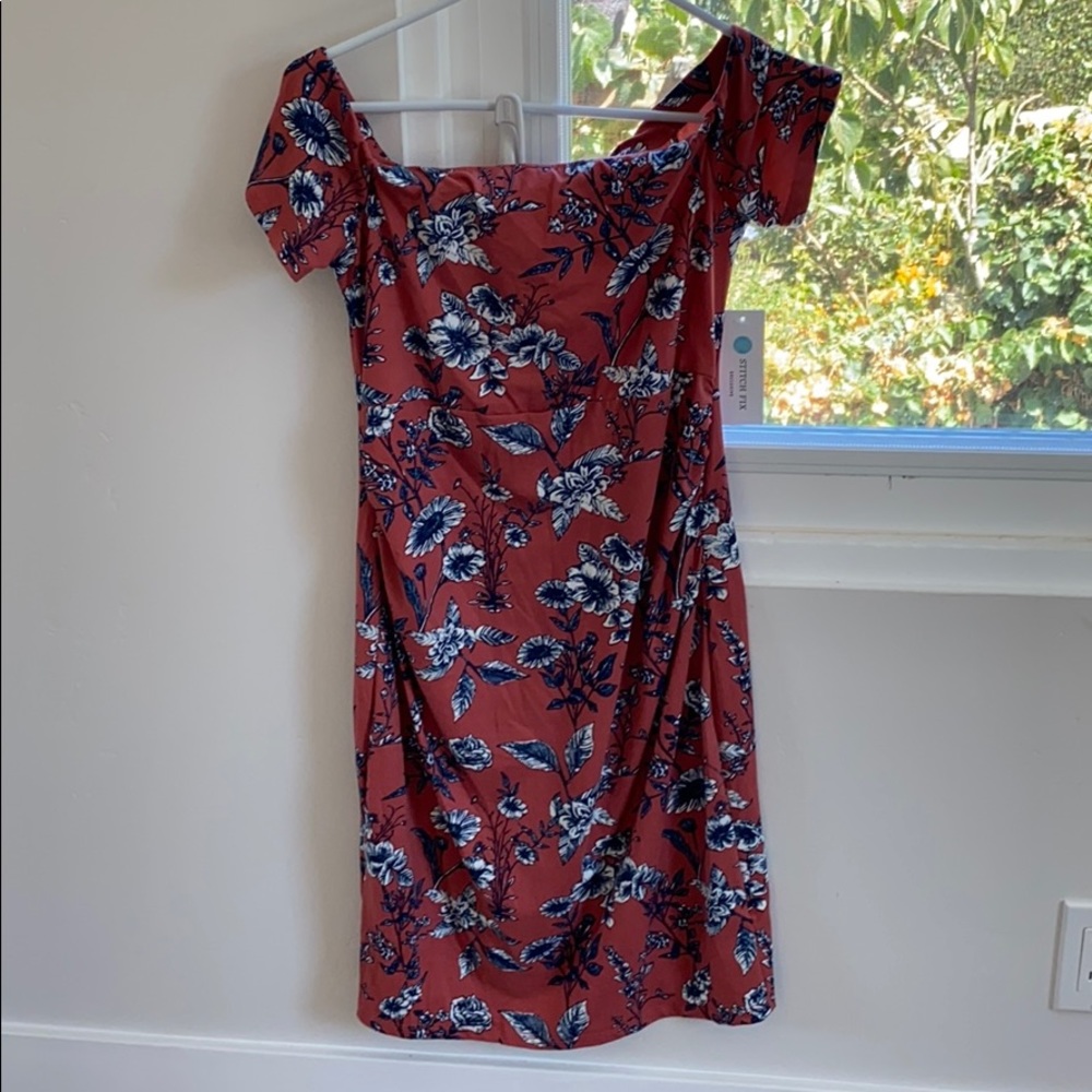 Pink off shoulder maternity dress